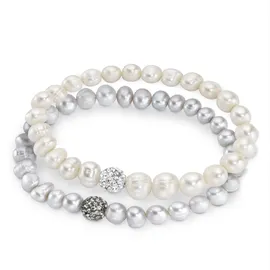 FIRETTI Armband Set FIRETTI "Multipack Schmuck Geschenk Armschmuck Armketten", weiß (grau, kristallweiß, grau, kristallweiß), Armbänder, Damen, Perlen, mit Kristallstein - mit Süßwasserzuchtperle