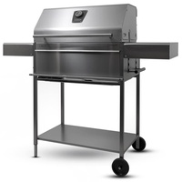 Premio XL III Barbecue - Holzkohlegrill Grillwagen aus rostfreien Edelstahl mit doppelwandigen Grilldeckel - Made in Germany: 5-Fach verstellbar, 4-teiliger Rost, Grillfläche: 71x43cm