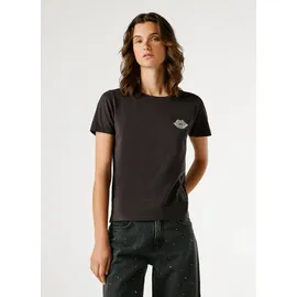 Pepe Jeans T-Shirt BRULE mit Runhals, kleiner Print auf der Brust schwarz S (36)