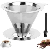 Kaffeefilter Edelstahl - Kaffeefilter, Permanenter Pour Over Kaffeefilter aus Edelstahl,Papierloser Dauer Wiederverwendbarer Kaffeefilter zur Herstellung von Manuellem Kaffee, mit Reinigungsbürsten