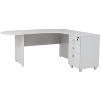 Furni24 Schreibtisch Winkelschreibtisch Gela,Holzfuss,grau,180 cm, inkl. Beistellcontainer
