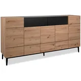 Homestyle4u Sideboard Kommode Eiche Holz Braun, Schwarz Wohnzimmerschrank