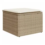 vidaXL Gartenhocker mit Kissen Beige 55x55x37 cm Poly Rattan