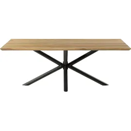 MASSIVMOEBEL24.DE Esstisch Mango 180x90x74 natur lackiert / Epoxid schwarz, Kreuzgestell rund anthrazit matt EPOXY