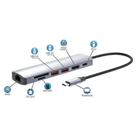 Manhattan 7-in-1 4K USB-C PD Dock 153966 laptop-dockingstation & portreplikator Kabelgebunden USB 3.2 Gen 2 (3.1 Gen 2) Type-C Silber