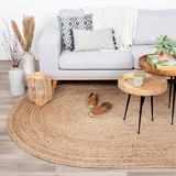 FRAAI Jute Teppich Oval - Fair Natur 205x305cm - Jute - Flachgewebe - Einfarbig - Boho, Modern - Wohnzimmer, Esszimmer, Schlafzimmer - Carpet