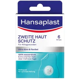 Hansaplast Pflaster Zweite Haut Schutz Regulär (6 Strips), dünnes und flexibles Hydrokolloid-Pflaster mit Heilkapsel-Technologie, wasserdichtes Wundpflaster mit extra starkem Halt für mindestens 72h