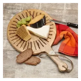 GAUMENKICK Schneidebrett Servierbrett rund Mangoholz mit Griff Serviertablett 46cm natur