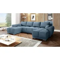 Easy4You Honey U-Form 362 x 85 x 183 cm mit Schlaffunktion und Stauraum - Schlafsofa mit Bettkasten und Kissen - Moderne Wohnzimmermöbel – Stoff... - Himmelblau/Weiß