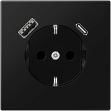 Jung Serie LS SCHUKO-Steckdose mit USB-Ladegerät Safety+, schwarz matt (LS 1520-15 CA SWM)