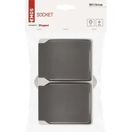 EMOS 2-fach Schutzkontakt-Steckdose mit Klappdeckeln, Aufputz zur Wandmontage, für Feuchtraum und Außenbereich geeignet, 250 V~/16 A max., Schutzklasse IP44/IP54, Schuko, Kunststoff