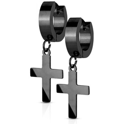 BUNGSA Creolen-Set Creolen mit Anhänger Kreuz aus Edelstahl Damen (1 Paar (2 Stück), 2-tlg), Ohrschmuck Ohrringe schwarz
