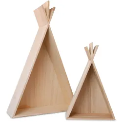 Holzregale Tipi-Form 2er-Set - Wanddeko Zelt für Flur Schlaf Kinder Wohnzimmer - MDF Braun - 45x30x9cm & 28x18.5x6cm - Kreativ Gestaltbar