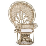 Casa Padrino Luxus Garten Sessel Naturfarben / Weiß 106 x 71 x H. 148 cm - Vintage Stil Rattan Sessel mit Sitzkissen - Vintage Stil Rattan Möbel - Garten & Terrassen Möbel