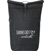 Hellweg Druckerei Huuraa Kurierrucksack Darmstadt verliebt 30-44 Liter Black Melange Fairtrade Rolltop Rucksack Geschenkidee - Schwarz