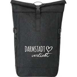 Hellweg Druckerei Huuraa Kurierrucksack Darmstadt verliebt 30-44 Liter Black Melange Fairtrade Rolltop Rucksack Geschenkidee - Schwarz