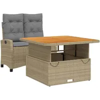 VidaXL 2-tlg. Garten-Essgruppe mit Kissen Beige Poly Rattan