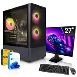 SYSTEMTREFF Gamer Komplett-Paket - Ryzen 5 8500G - Radeon 740M - 16GB DDR5 - 1TB NVMe - 27 Zoll Monitor - Windows 11 Pro - Desktop PC - Schwarz