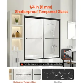 Vevor Badewannen Duschtür (1422-1524 x 1524 mm/B x H) halbrahmenlose Schiebetür für die Badewanne, halbrahmenlose Bypass-Wannentür mit 1/4 Zoll bruchsicherem gehärtetem Glas und Edelstahlgriff