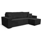 m-punkt Wohnlandschaft Ecksofa Schwarz COMO Cord mit Bett Sofa Schlafsofa Ottomane rechts links universell - Schwarz