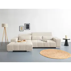 Ecksofa COTTA "Orion L-Form", beige, B:307cm H:73cm T:186cm, 100% Polyester, Sofas, mit Kopfteilverstellung & 3 Nierenkissen