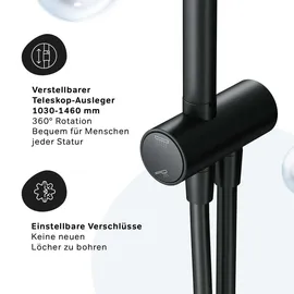 AM.PM Duschsystem ohne Armatur Schwarz Regendusche Duschset ohne Thermostat mit Kopfbrause Handbrause Umsteller eckig Duschsäule F07TA022