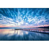 Papermoon Fototapete HOLZ-BRÜCKE-PIER STEG MEER OZEAN SEE STRAND SONNE DORF bunt 2,5 m x 1,86 m