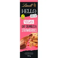Lindt Schokolade | HELLO Tafel Vegan Oat Crumble & Strawberries | 100g | vegan Schokolade mit Haferkeks und Erdbeerstückchen | vegane Schokoladen-Tafel