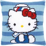 Vervaco Kreuzstichkissen Hello Kitty bei der Marine I Kreuzstickpackung vorgedruckt, Stramin, weiß, 40 x 40 x 0,3 cm