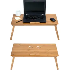 Tectake Laptoptisch, aus Bambus, klappbar und höhenverstellbar, ideale Belüftung, 72 x 35 x 26 cm, Arbeitszimmer, Schreibtische, Computertische