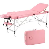 YOUNIKE Massageliege Klappbar 3 Zonen Massagetisch 60cm Breit Mobile Massagebank Höhenverstellbarer Therapieliege Kosmetikliege mit Aluminium-Füßen und Tragetasche Tattoo Liege, Rosa