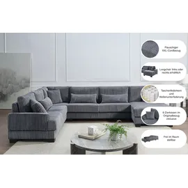 Atlantic Home Collection Wohnlandschaft XXL-Cord 6-Sitzer Grau