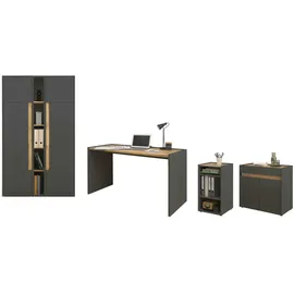 furn.design Büromöbel Set in grau matt und Wotan Eiche Holz modern mit Schreibtisch, Kommode, Aktenschrank, Regak für Homeoffice und Büro Schreibtisch mit Stauraum Center (Set 4)