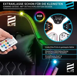 Elite Gaming-Stuhl für Kinder PULSE, ergonomisch, bis 120kg, verstellbare Höhe, Wippmechanik, Kissen (Schwarz/Weiß RGB)