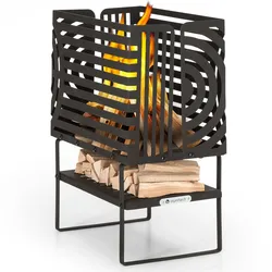 Blumfeldt Krakatoa Feuerkorb solider Stahl Holzablage Laser-Cut-Design Schwarz