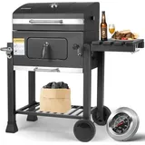 Tlgreen - Schwarz Holzkohlegrill, Grillwagen Xl, Grill Holzkohle Groß, Kohlegrill Mit Deckel, Grillrost, Rädern Und Thermometer, Edelstahl-griff, Smoker Grill, 116,3x106x56cm, Bbq Grill Für Camping Und
