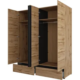 OTTO home Schlafzimmer-Set OTTO HOME "Cross, moderne, grifflose Optik, FSC-zertifiziert", braun (wotan eiche), 4trg. Schrank + ohne Matratze, B/H: 180cm x 200cm, 4trg. Schrank, Schlafzimmermöbel-Sets, Komplettschlafzimmer-Set