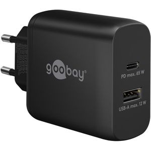 Goobay USB-Ladegerät 65409, 65W, 4A, schwarz, 1x USB C, 1x USB A, 2 Port