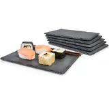 Sänger | Schieferplatte im 6er Set, Teller Set eckig, Servierplatte rutschfest, Deko Tablett, Sushi Set aus Schiefer, Kuchenplatte, Dessertteller, Servierteller, Sushi Geschirr | 22 x 16 cm