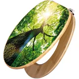 Banjado Design WC Sitz Bambus Toilettendeckel Toilettensitz Bambus Holz Klodeckel WC-Sitz Universal Scharnieren Motiv Baumkrone