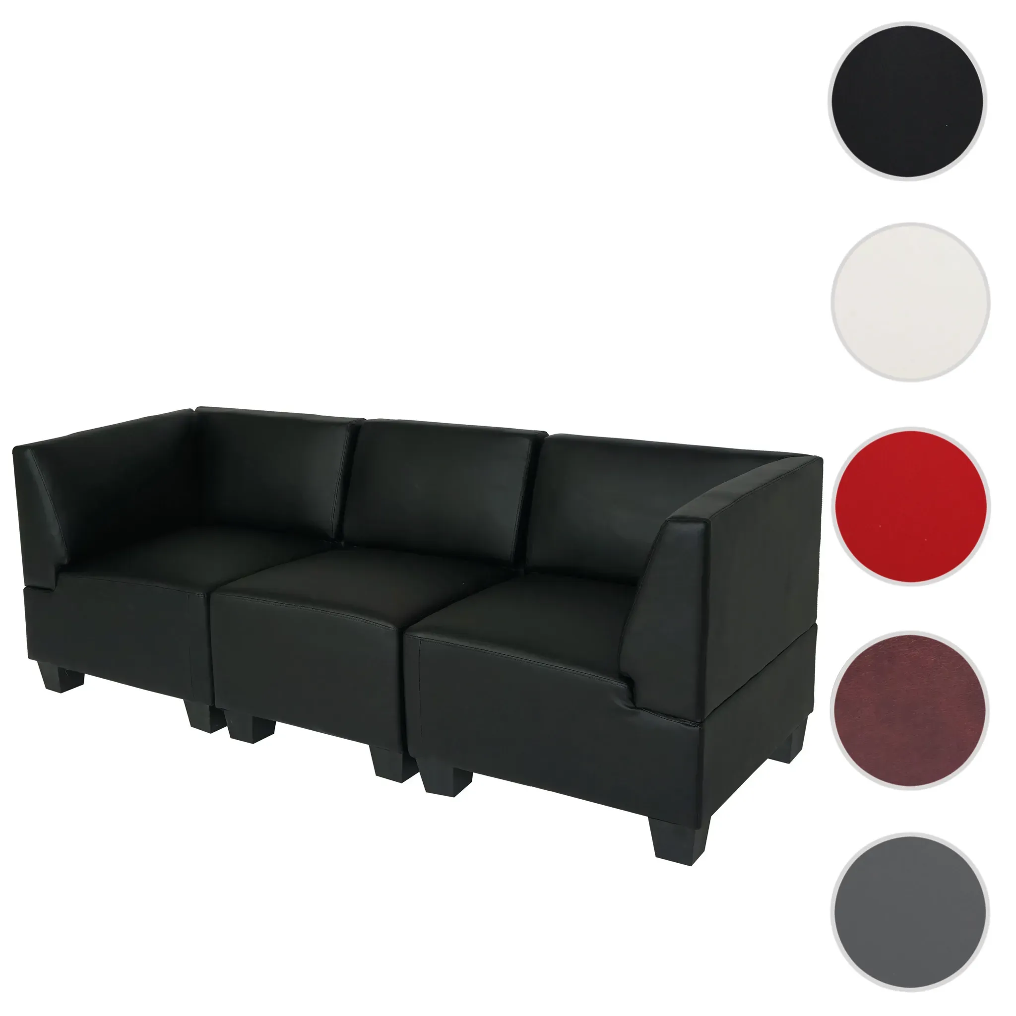 Modular 3-Sitzer Sofa Couch Lyon, Kunstleder ~ schwarz, hohe Armlehnen