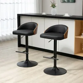 Homcom Barhocker mit Fußstütze drehbare Barstühle Barstuhl höhenverstellbar Drehstühle Küchenstühle Kunstleder Holz Schwarz+Kaffee 48 x 49,5 x 76-96 cm