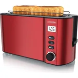 Arendo Toaster 4 Scheiben, Langschlitz, Edelstahl, 1500W, Display mit Restzeitanzeige, Brötchenaufsatz, Auftaufunktion, Wärmeisolierendes Gehäus... - Rot