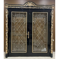 Casa Padrino Luxus Barock Doppel Wohnungstür Schwarz / Gold - Prunkvolle Massivholz Tür mit Rahmen - Luxus Möbel im Barockstil - Barock Möbel - Hotel Möbel - Barock Einrichtung - Edel & Prunkvoll