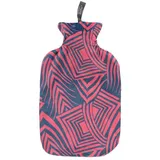 Fashy Wärmflasche mit Plüschbezug in abstraktem Geo, Rot/Marineblau, 2,0 L, 67391