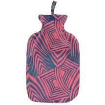 Fashy Wärmflasche mit Plüschbezug in abstraktem Geo, Rot/Marineblau, 2,0 L, 67391
