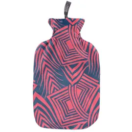 Fashy Wärmflasche mit Plüschbezug in abstraktem Geo, Rot/Marineblau, 2,0 L, 67391