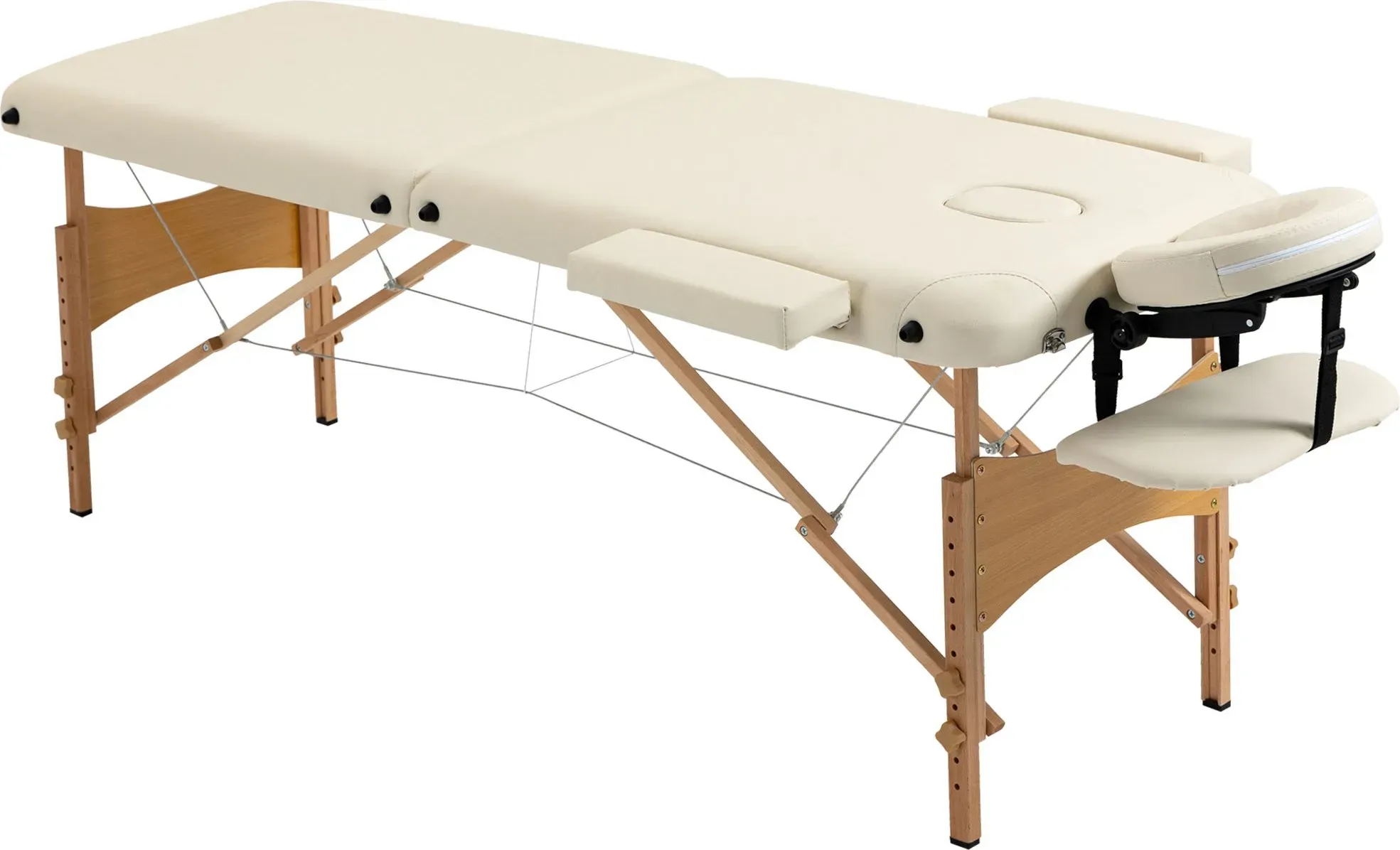 HOMCOM Massagetisch, klappbare Massageliege, höhenverstellbarer Massagebank, Massagebett mit Kopfstütze, für Spa, Salon, Kunstleder, Holz, Creme   Aosom