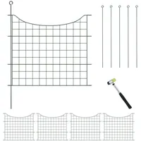 Relaxdays Teichzaun, 5 Zaunelemente, HB je 65x75 cm, Garten, Begrenzungszaun Unterbogen, zum Stecken, Metall, dunkelgrün