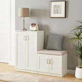 [en.casa] Løten 120 x 97 x 36 cm mit Sitzbank weiß / weiß